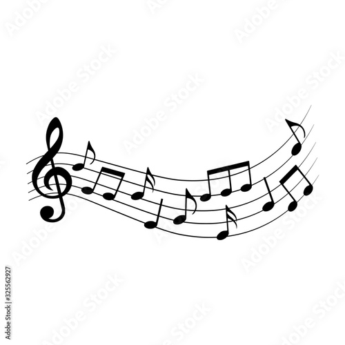 Music notes waving, music background, vector illustration.