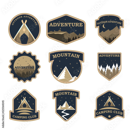 Mountain adventure emblems, badges and logo patches.