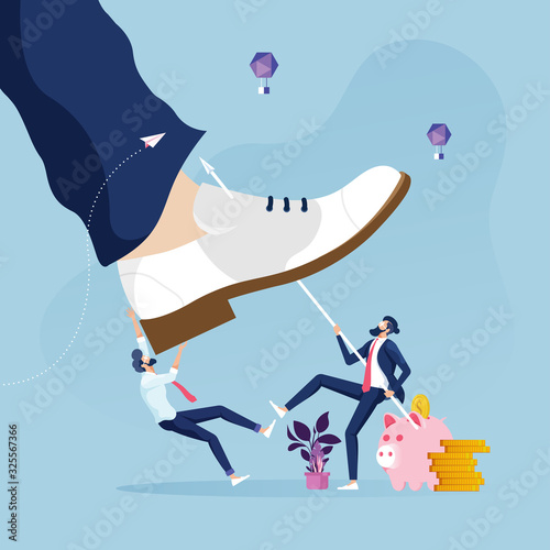 Businessman fighting with giant foot-Business rivalry concept