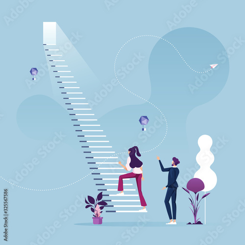 Businesswoman start climbing stair for success-Business career concept