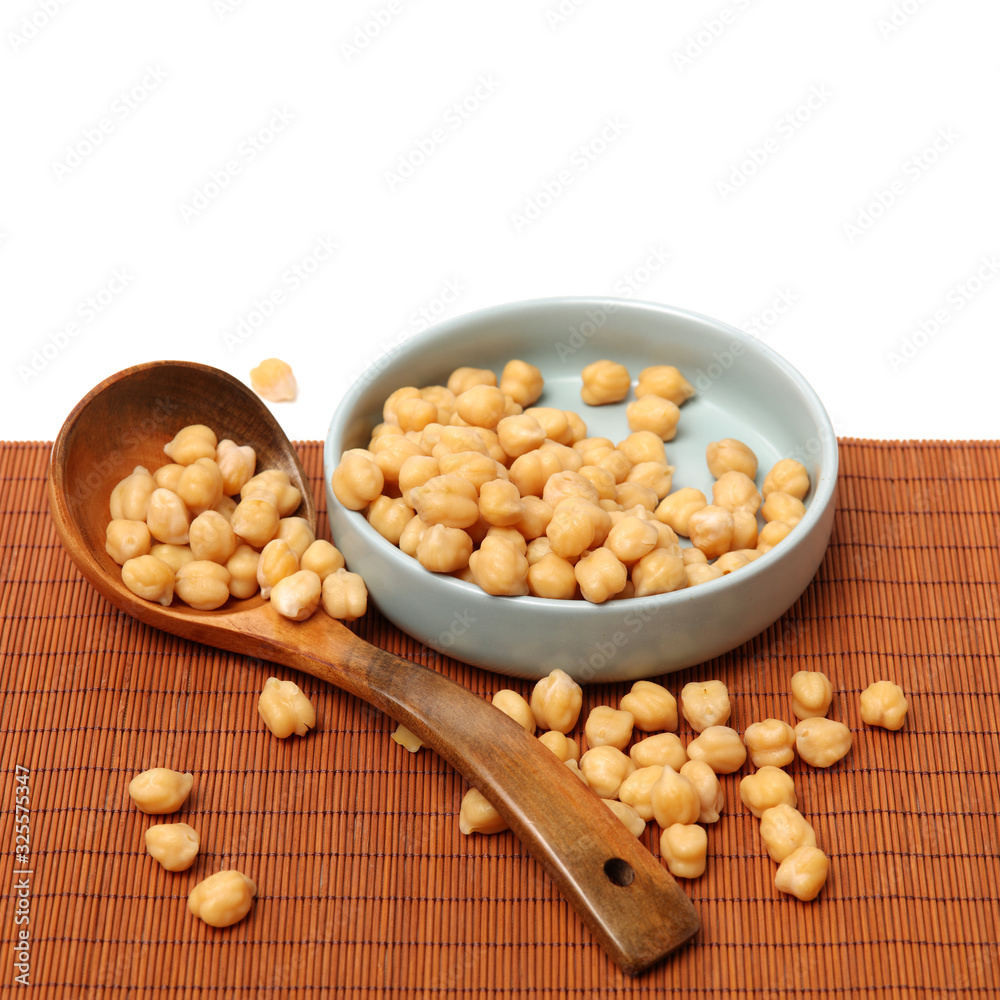 boiled chickpeas on a white background boiled chickpeas on a white background