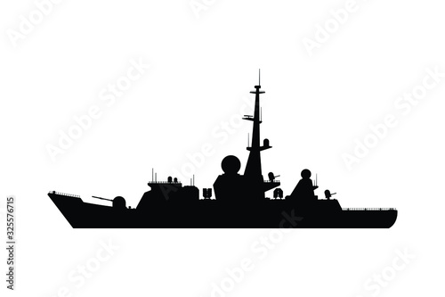 Battle ship silhouette vector, military transportation