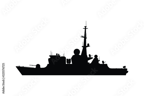 Battle ship silhouette vector, military transportation