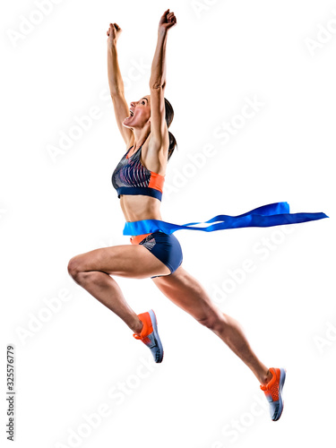 Fototapeta Naklejka Na Ścianę i Meble -  young woman runner running jogger jogging athletics isolated white background