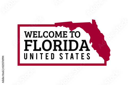 Welcome To Florida Word Text, Creative Font Design Illustration, Welcome sign with map