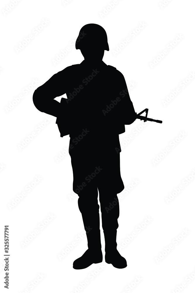 Standing soldier with weapon silhouette vector Standing soldier with weapon silhouette vector