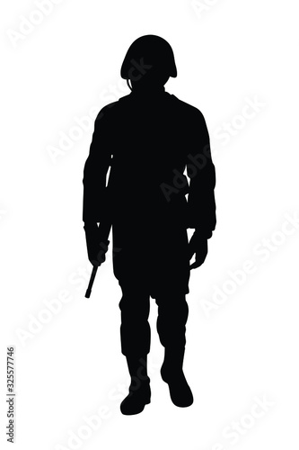 Standing soldier with weapon silhouette vector