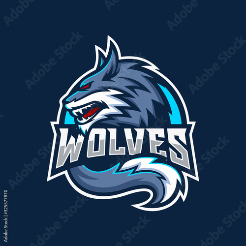 Wild wolf esport mascot logo design vector illustration