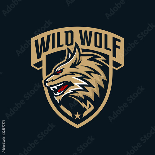 Wild wolf esport mascot logo design vector illustration