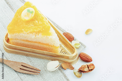Orange cake on tray.