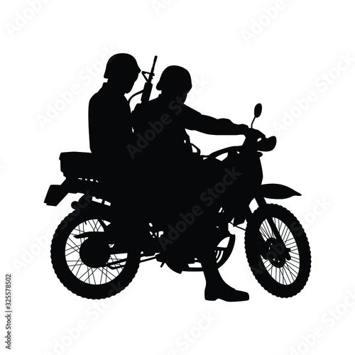 Two soldier on motocross silhouette vector