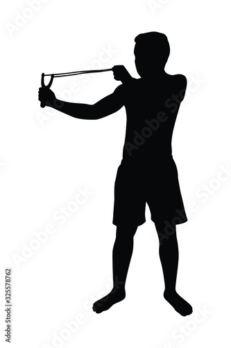 Asia young man with catapult silhouette vector