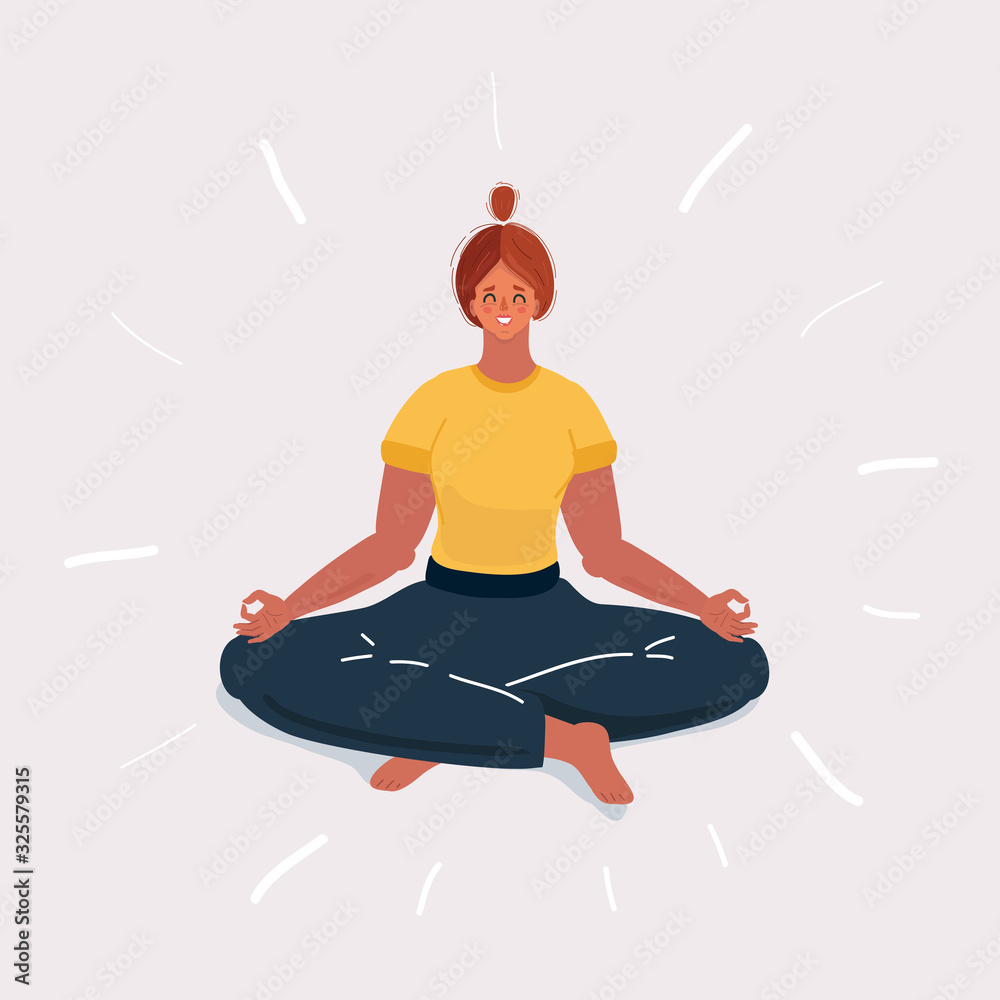Woman in yoga position on white background.