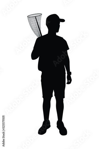 Young man with net silhouette vector