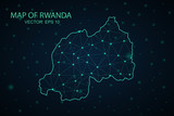 Map of Rwanda. Wire frame 3D mesh polygonal network line, design sphere, dot and structure. communications map of Rwanda. Vector Illustration EPS10.