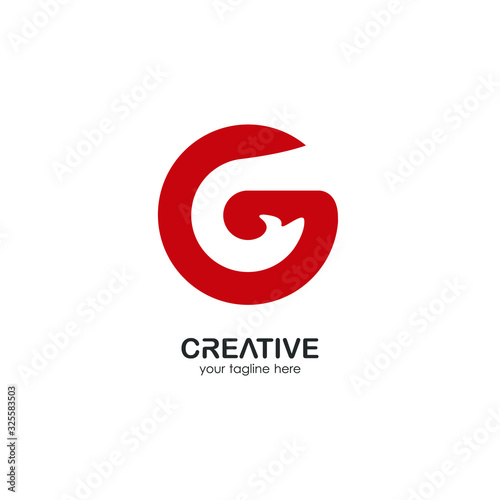 letter logo g. logo with a combination of silhouette illustration design of elephant strand and the letter g, into one logo g that is unique and simple. red color for the company's brand and design 