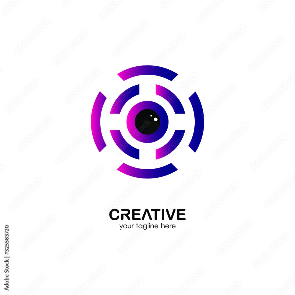 modern eye logos. with a combination of eye design and technology. unique symbol for eye technology, camera and design needs. gradient texture. isolated white. vector