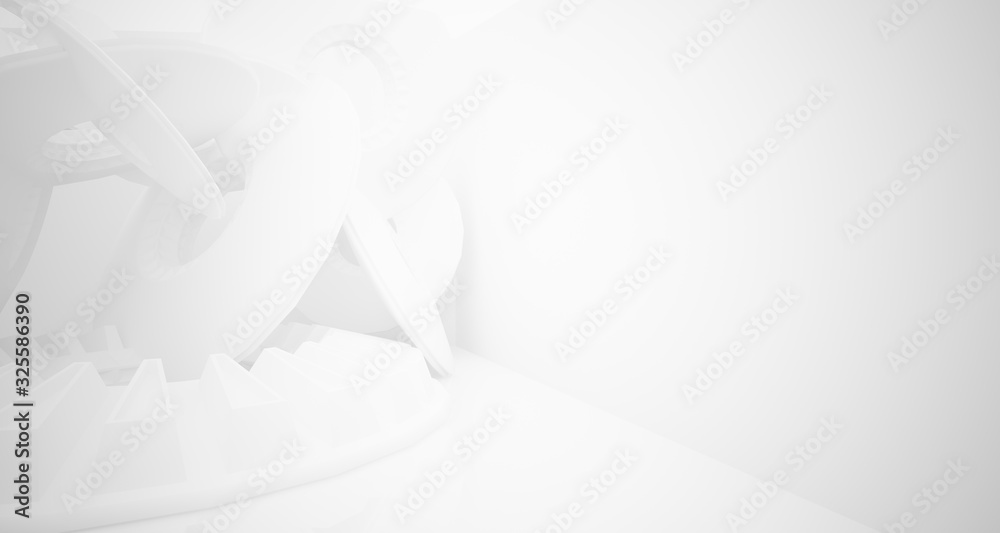 Abstract architectural background, white interior with discs. 3D illustration and rendering. Abstract architectural background, white interior with discs. 3D illustration and rendering.