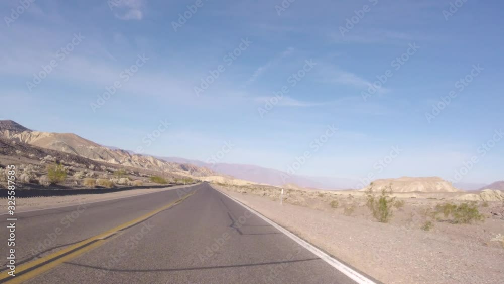 Hyperlapse drive car FPV driving along desert road through Death Valley, USA Hyperlapse drive car FPV driving along desert road through Death Valley, USA