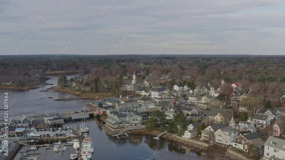 Maine Aerial v84 Panoramic view of coastal town life - November 2019 Maine Aerial v84 Panoramic view of coastal town life - November 2019