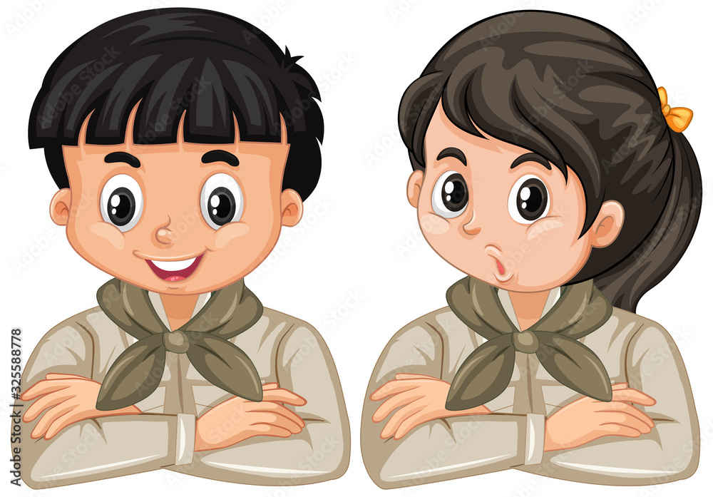 Boy and girl in scout uniform on white background Stock Vector | Adobe ...