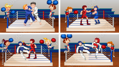 Scene with people fighting in the ring arena