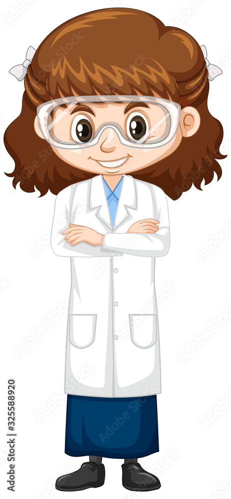 Cute girl in science gown on white background