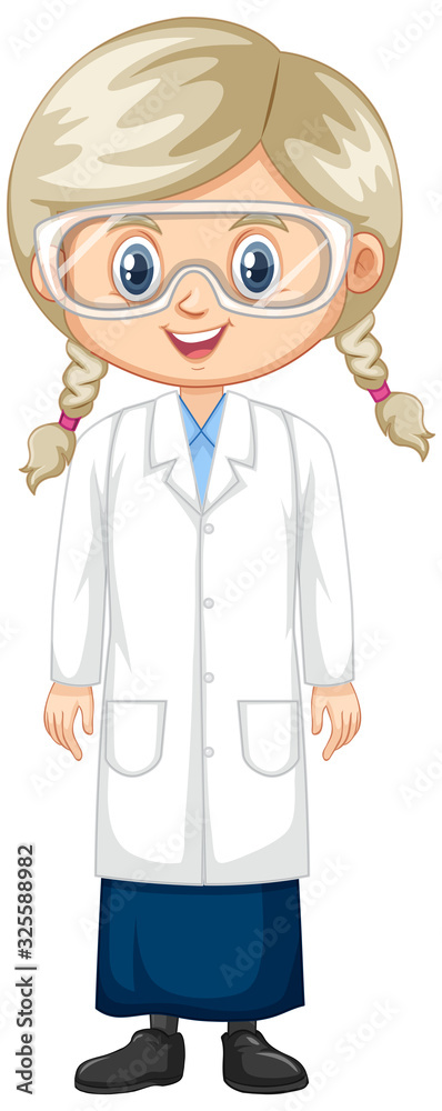 Girl wearing lab gown on white background Girl wearing lab gown on white background