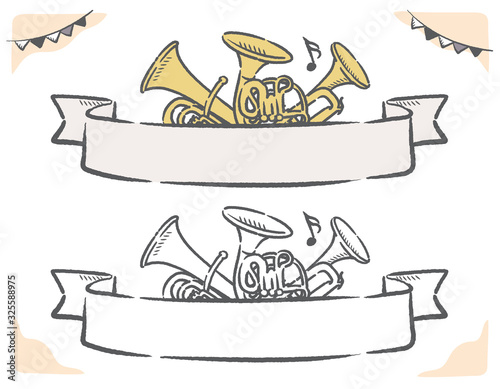 金管楽器のラベル、バナー素材