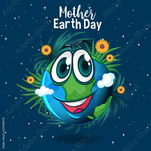 Poster design for mother earth day with happy smile on earth