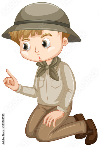 Cute boy in safari outfit on white background