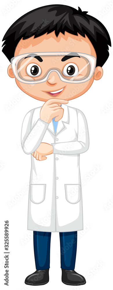 Cute boy in lab gown on white background Cute boy in lab gown on white background
