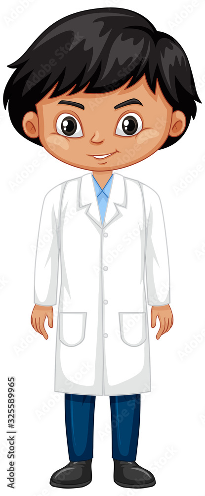 Boy in science gown on white background Boy in science gown on white background