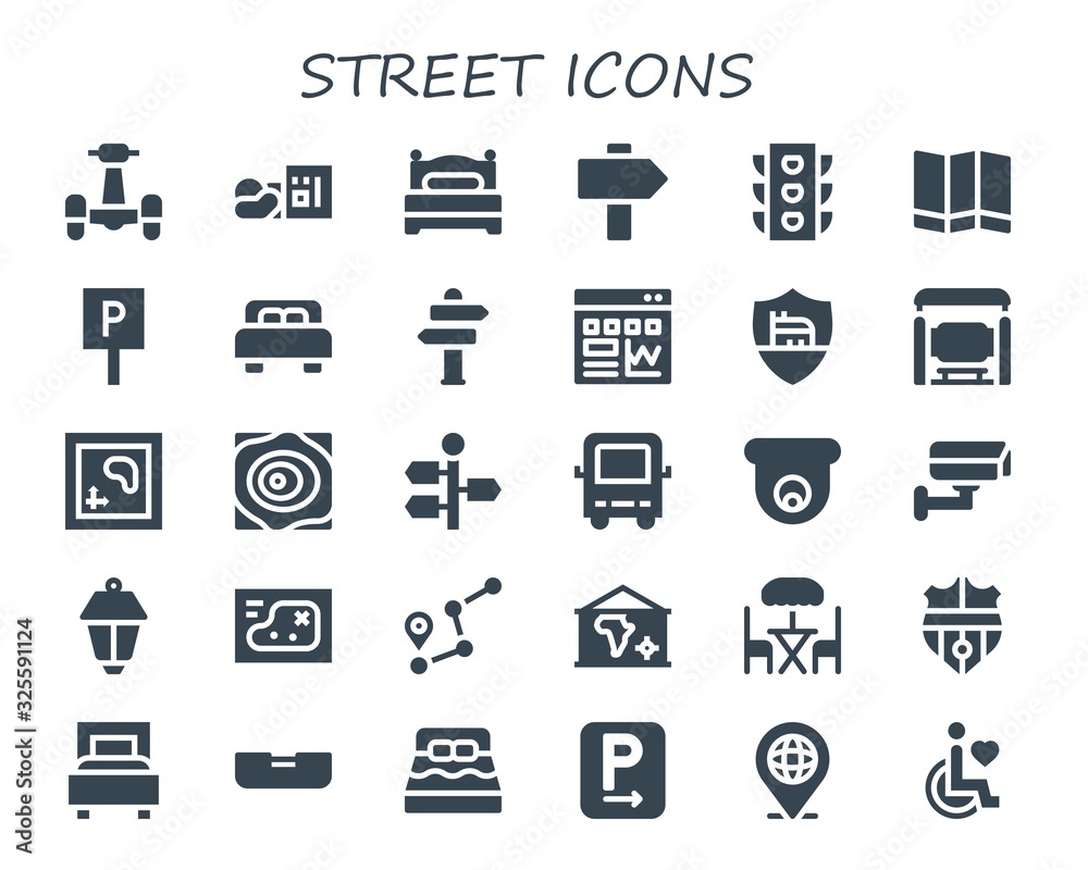 Modern Simple Set of street Vector filled Icons