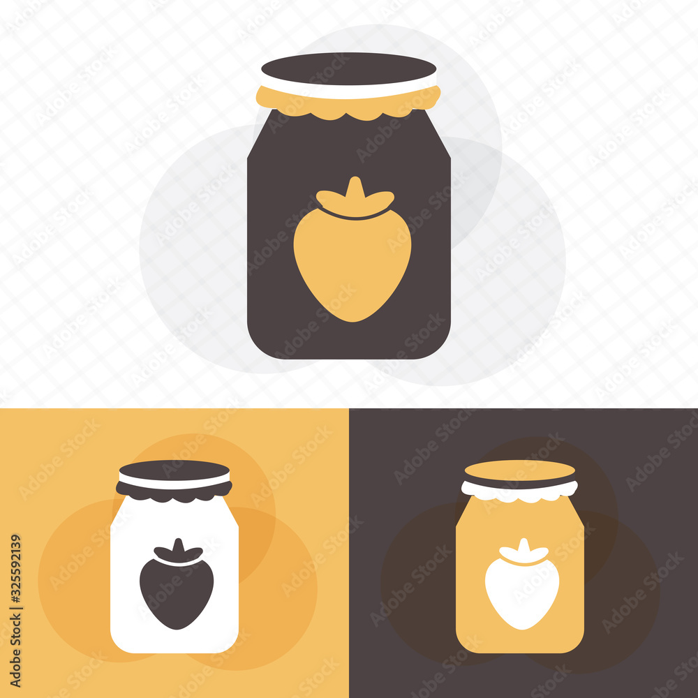 Strawberry jam in glass jar flat icon Strawberry jam in glass jar flat icon