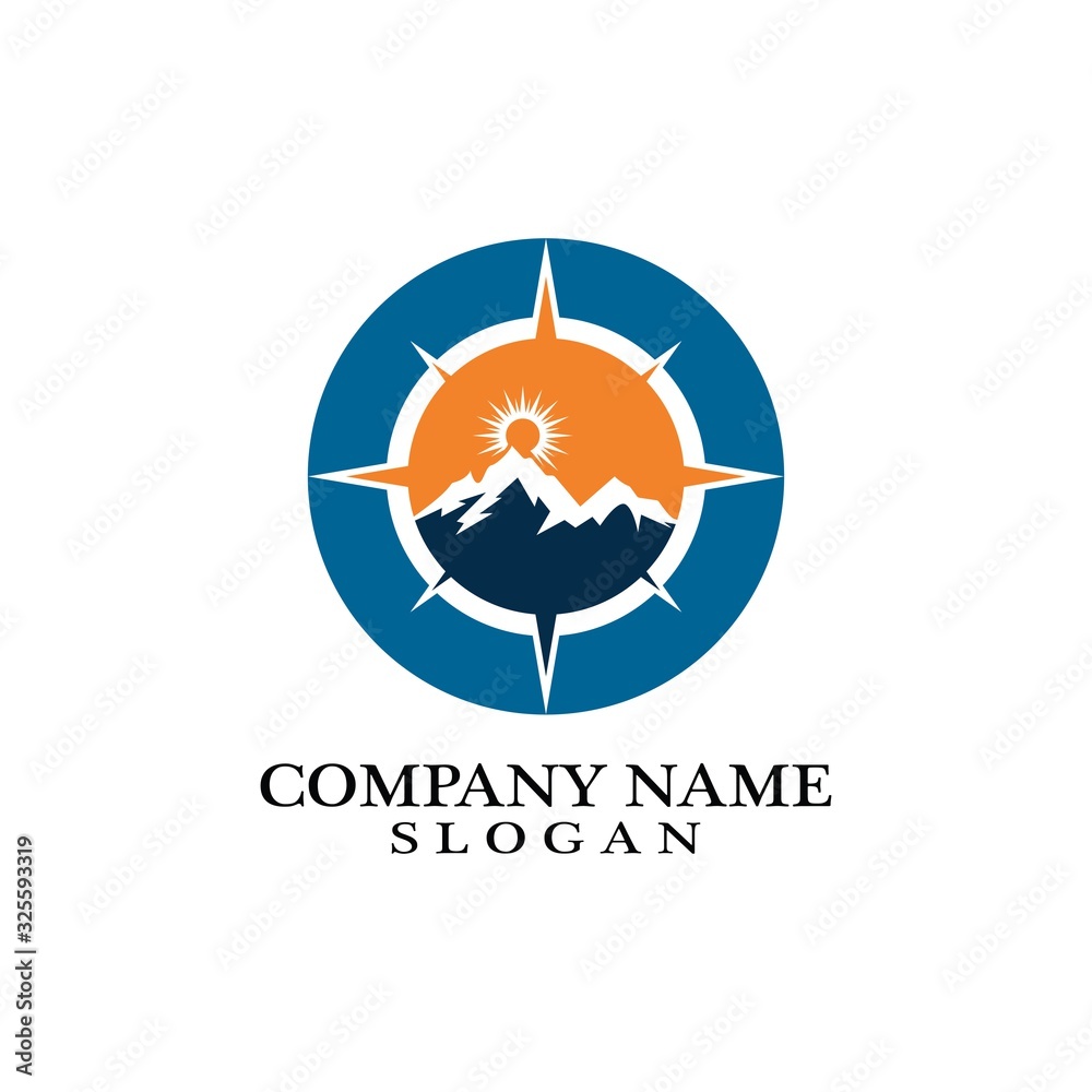 Mountain adventure logo design. Compass icon symbol Mountain adventure logo design. Compass icon symbol