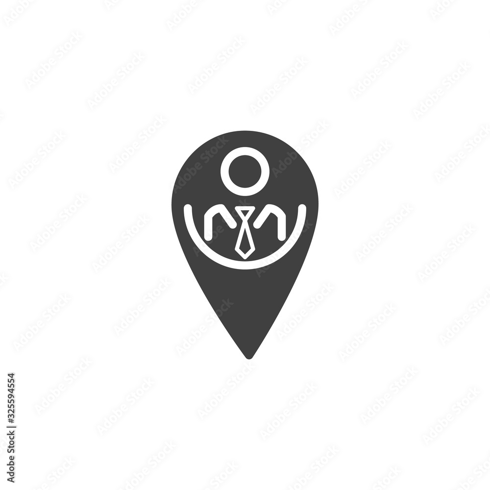 Business people location pin vector icon. filled flat sign for mobile concept and web design. Businessman map pin glyph icon. Symbol, logo illustration. Vector graphics