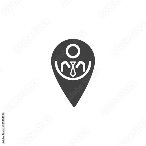 Business people location pin vector icon. filled flat sign for mobile concept and web design. Businessman map pin glyph icon. Symbol, logo illustration. Vector graphics