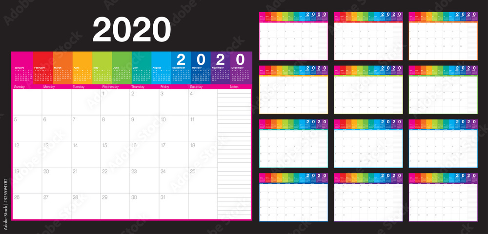 Year 2020 desk calendar vector illustration Year 2020 desk calendar vector illustration
