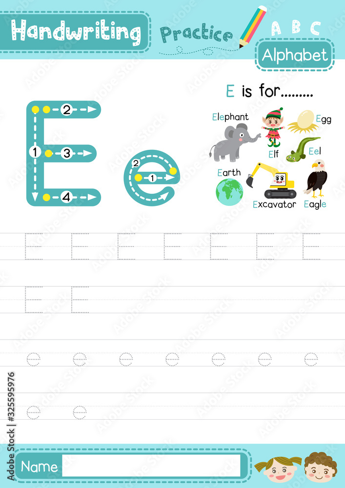 Photo & Art Print Letter E uppercase and lowercase tracing practice ...