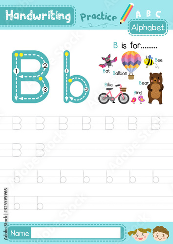 Letter B uppercase and lowercase tracing practice worksheet A4