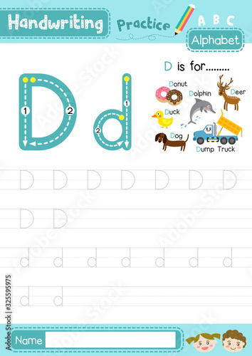 Letter D uppercase and lowercase tracing practice worksheet A4