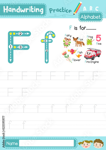 Letter F uppercase and lowercase tracing practice worksheet A4