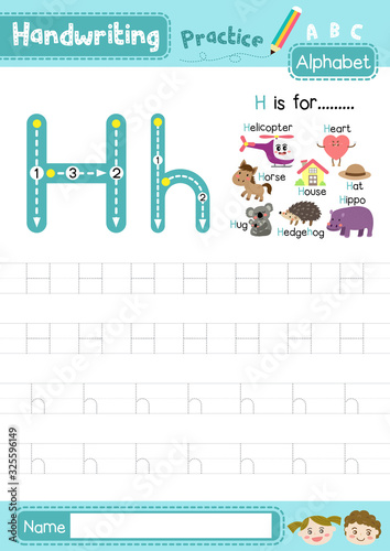 Letter H uppercase and lowercase tracing practice worksheet A4