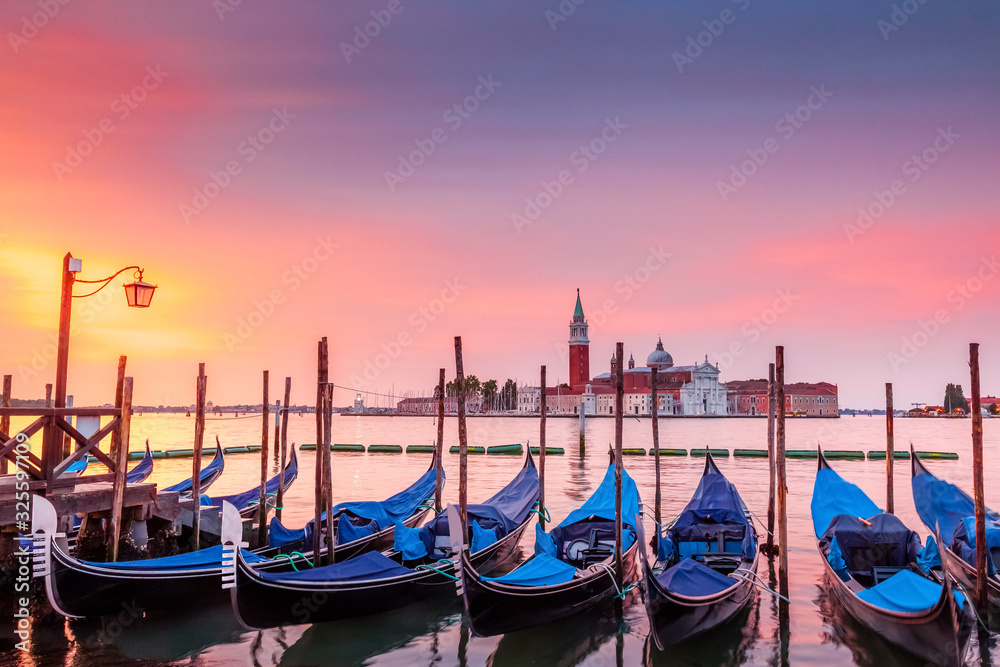 Sunrise over San Giogrio island seen from St Mark's Square in Venice, Italy
