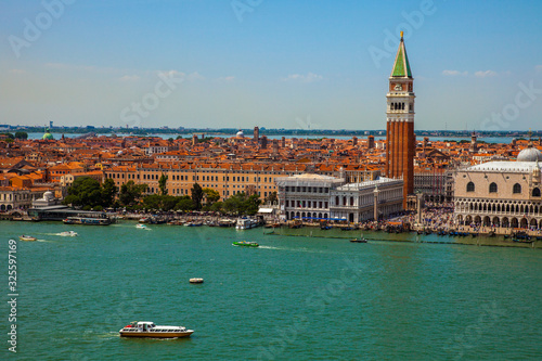 View of St. Mark's Square and bell tower in Venice, Italy