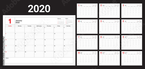 Year 2020 desk calendar vector illustration