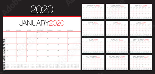 Year 2020 desk calendar vector illustration