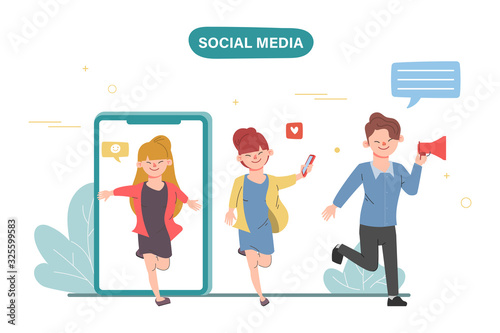 People using mobile phone for social media network communication background. Online community people.
