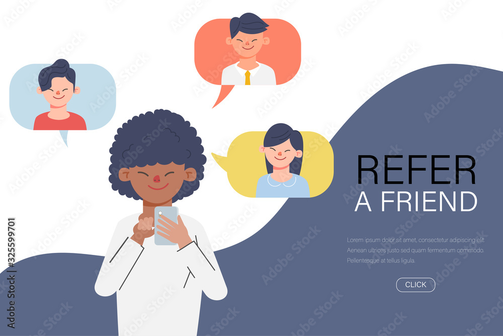 Young businessman refer a friend with smartphone. People in community character. Young businessman refer a friend with smartphone. People in community character.